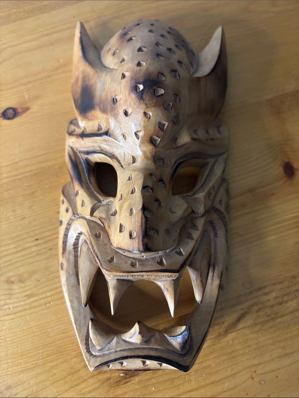 Hand-Carved Wooden Demon Mask